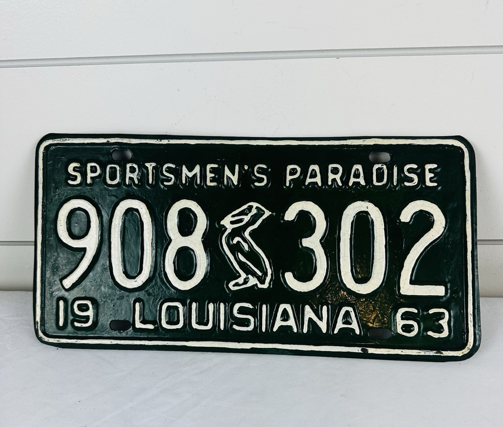 1963 louisiana license plate Tag Repaint Green LA