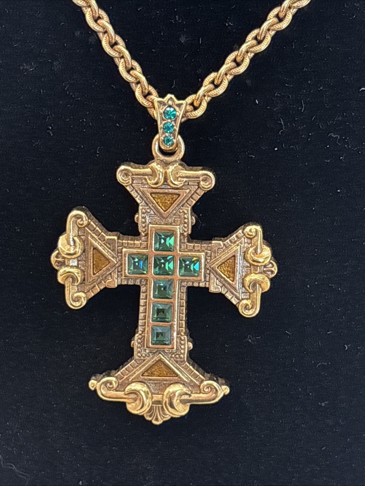 Vint Vatican Library Collection Renaissance Baroque Revival Cross Green Crystals