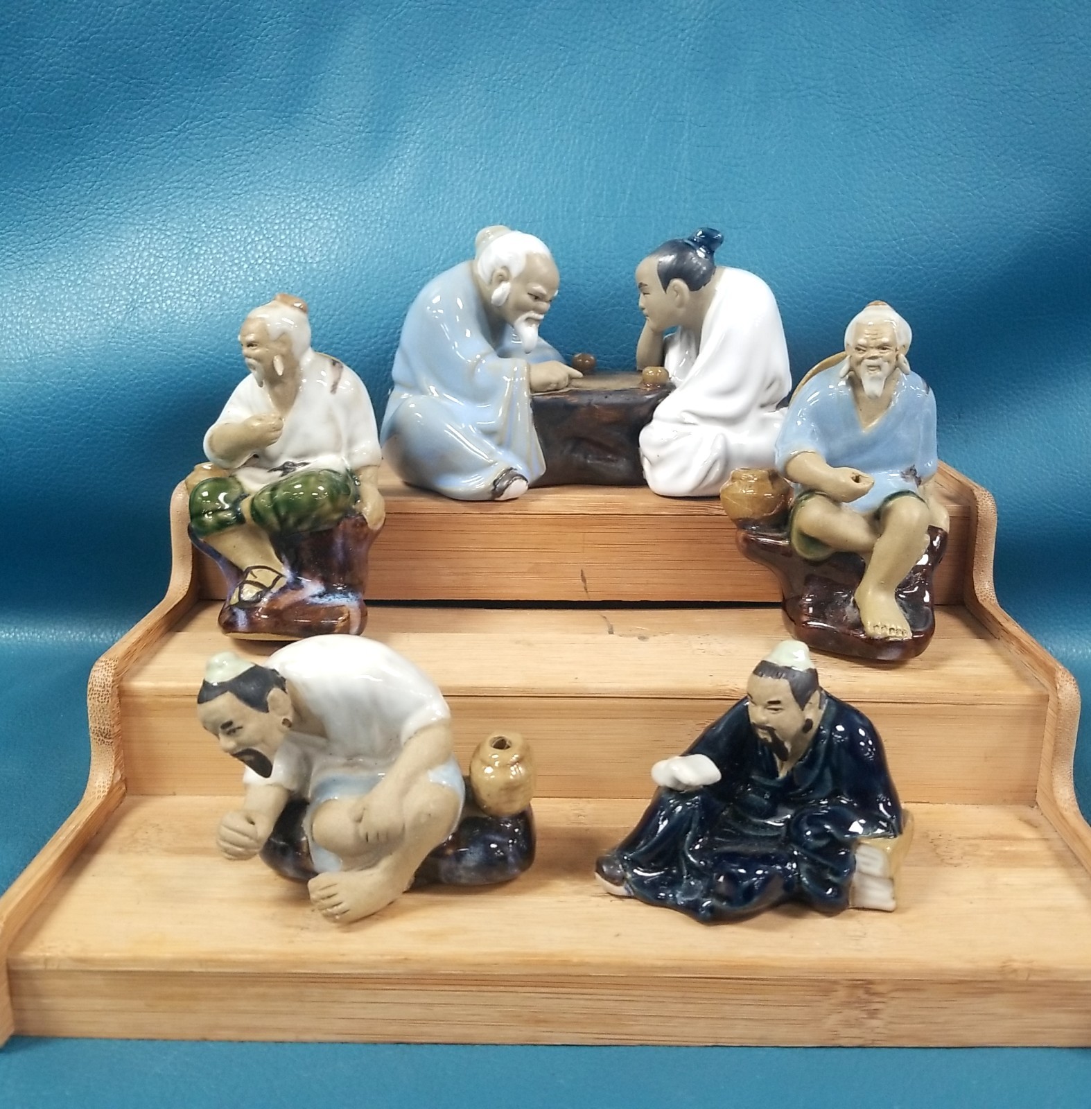 Lot Of 5 VTG Chinese Mudmen Ceramic Shiwan Pottery Figurines-Fishers & Reader