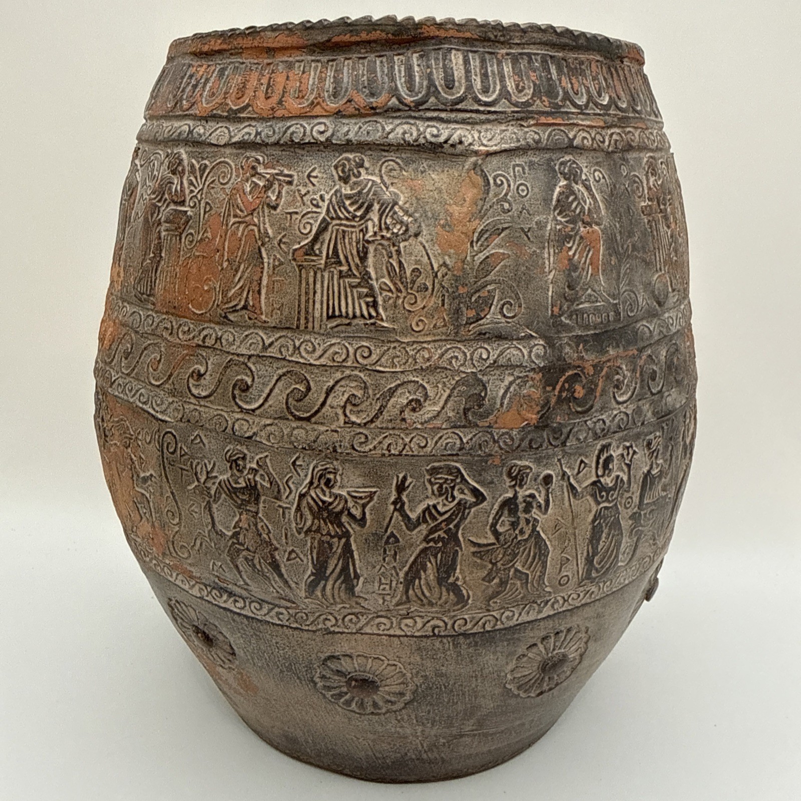 Vintage Greek Terracotta Relief Vase Made In Greece