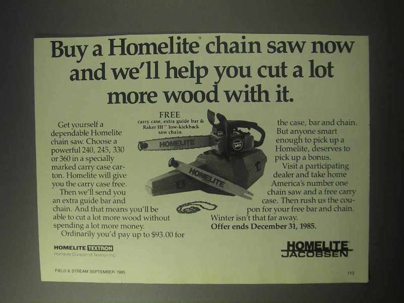 1985 Homelite Jacobsen Raker III Chain Saw Ad