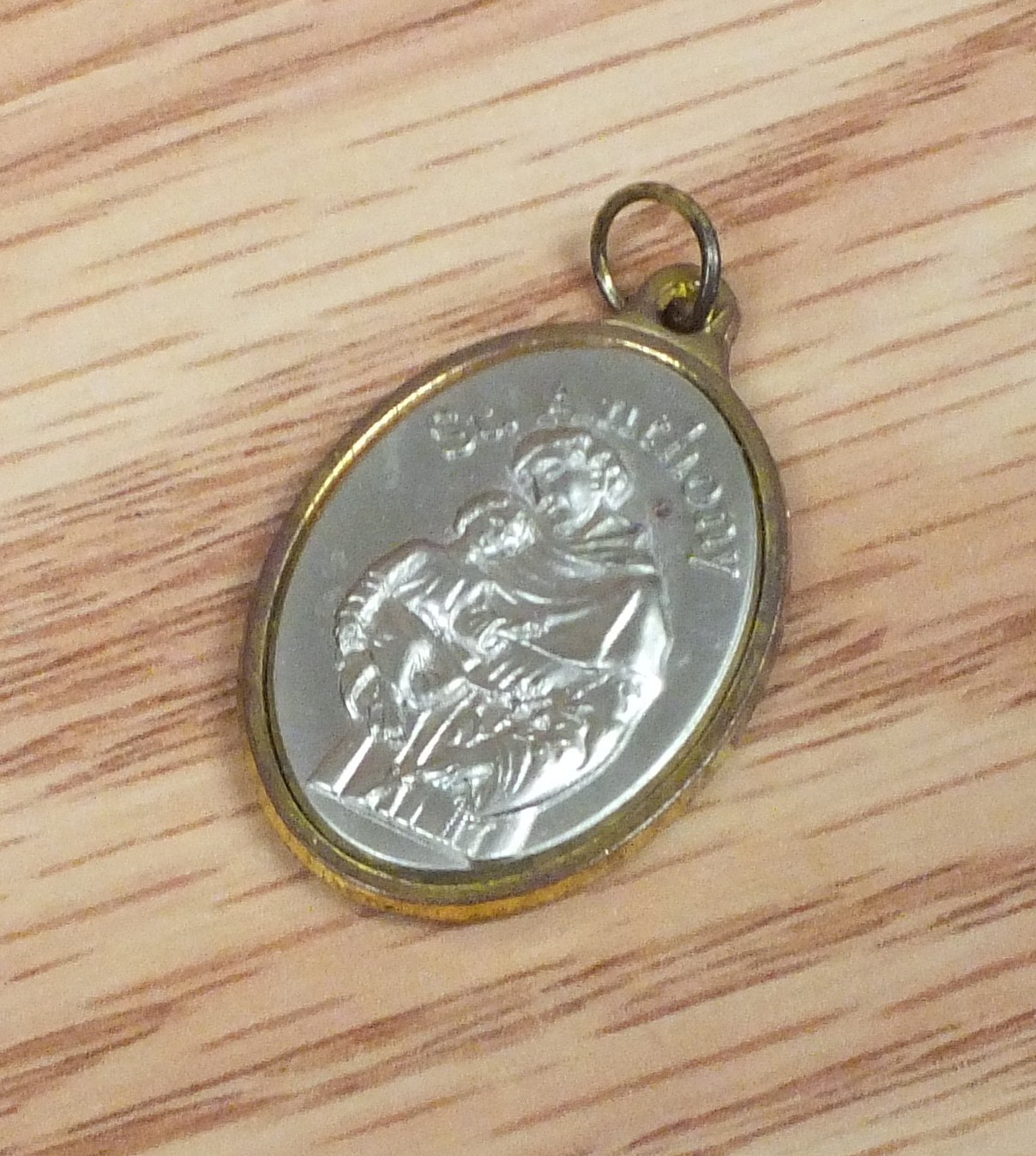 Unbranded Small Oval Silver & Gold Toned Saint Anthony Pendant / Charm **READ** 