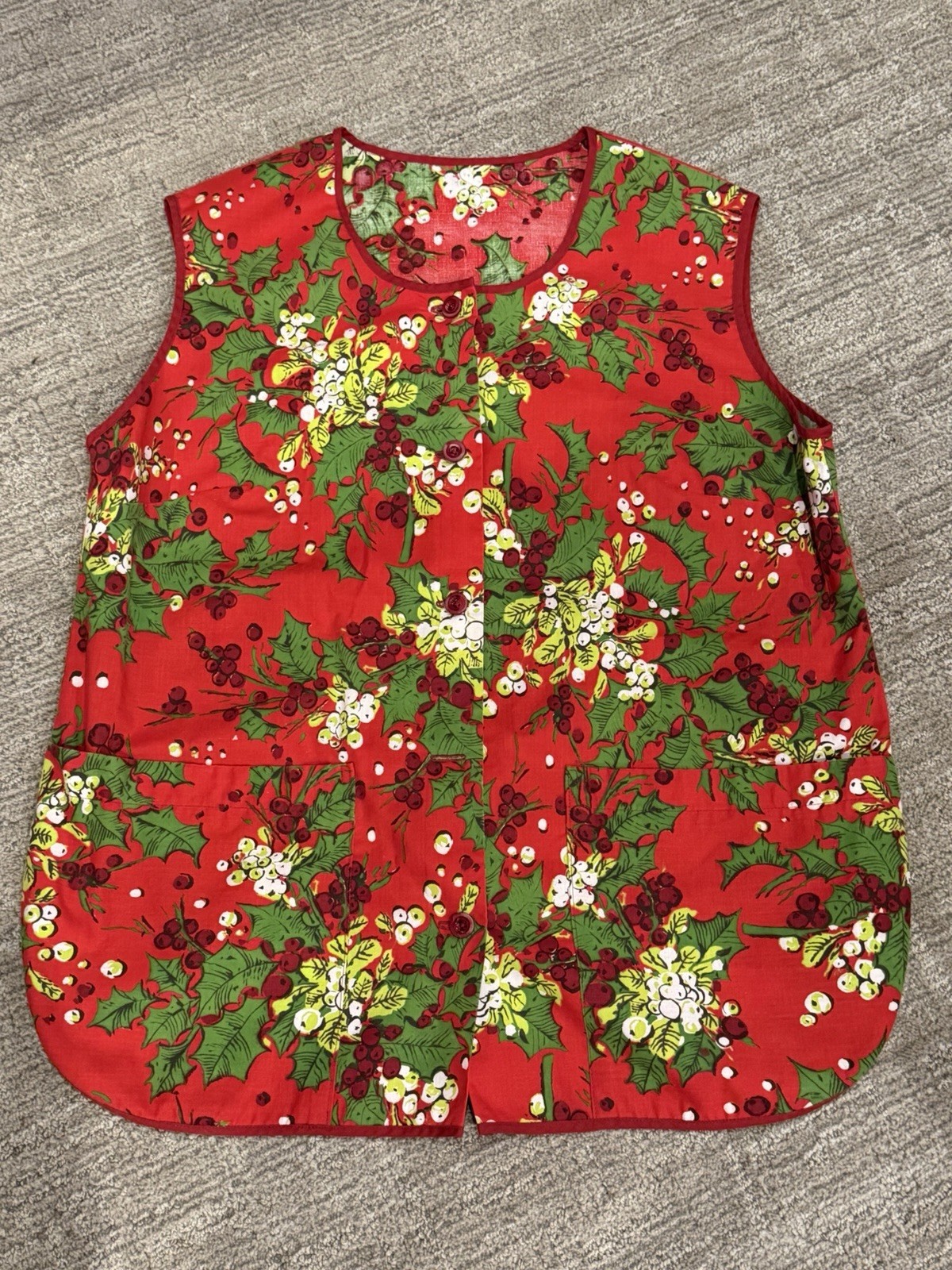 MCM VINTAGE KITCHEN SMOCK APRON XMAS HOLLY WOMEN O/S MODCLOTH NEEDS 1 BUTTON
