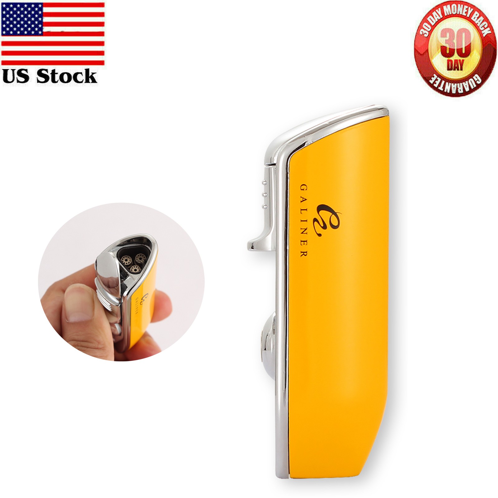 Yellow Travel 3 Torch Flame Cigar Lighter Windproof Refillable Gas Portable Gift