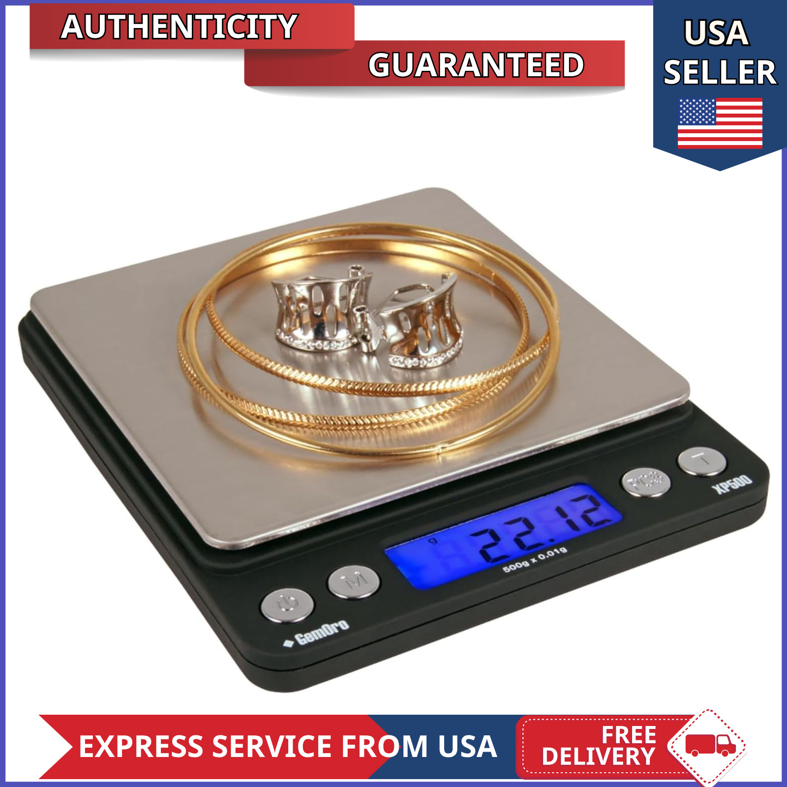 GemOro XP500 Jewelry Scale 500g 0.01g Digital Pocket Precision Scale Silver