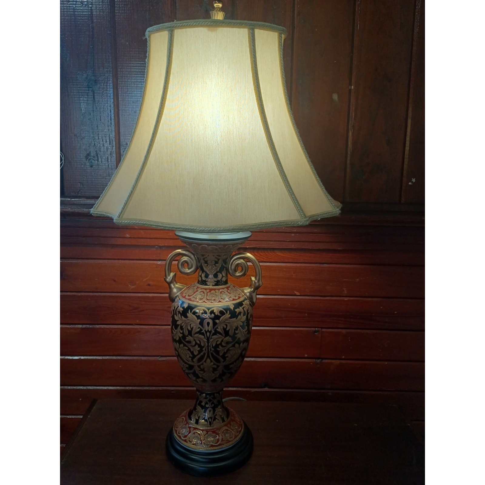 Vintage Bombay Co. Italian Rococo Gilded Porcelain Urn Table Lamp w/ Shade