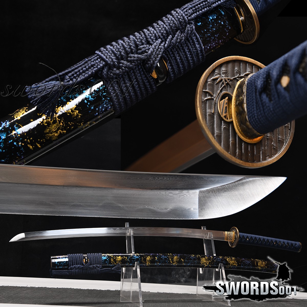 Elegant Blue Katana Clay Tempering Folded Steel Sharp Japanese Samurai Sword