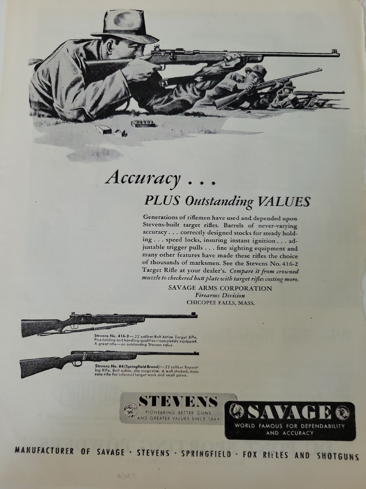 1947 Savage and Stevens Models No. 416-2 and 84 vintage ad