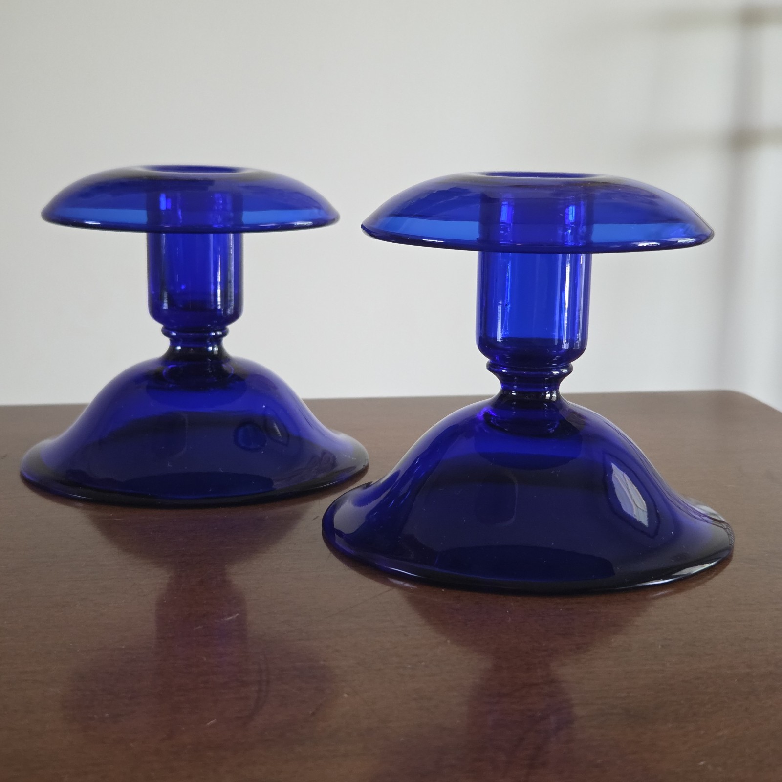 Vintage Pair Pairpoint Blue Cobalt Glass Candlesticks Candle Holders Art Deco