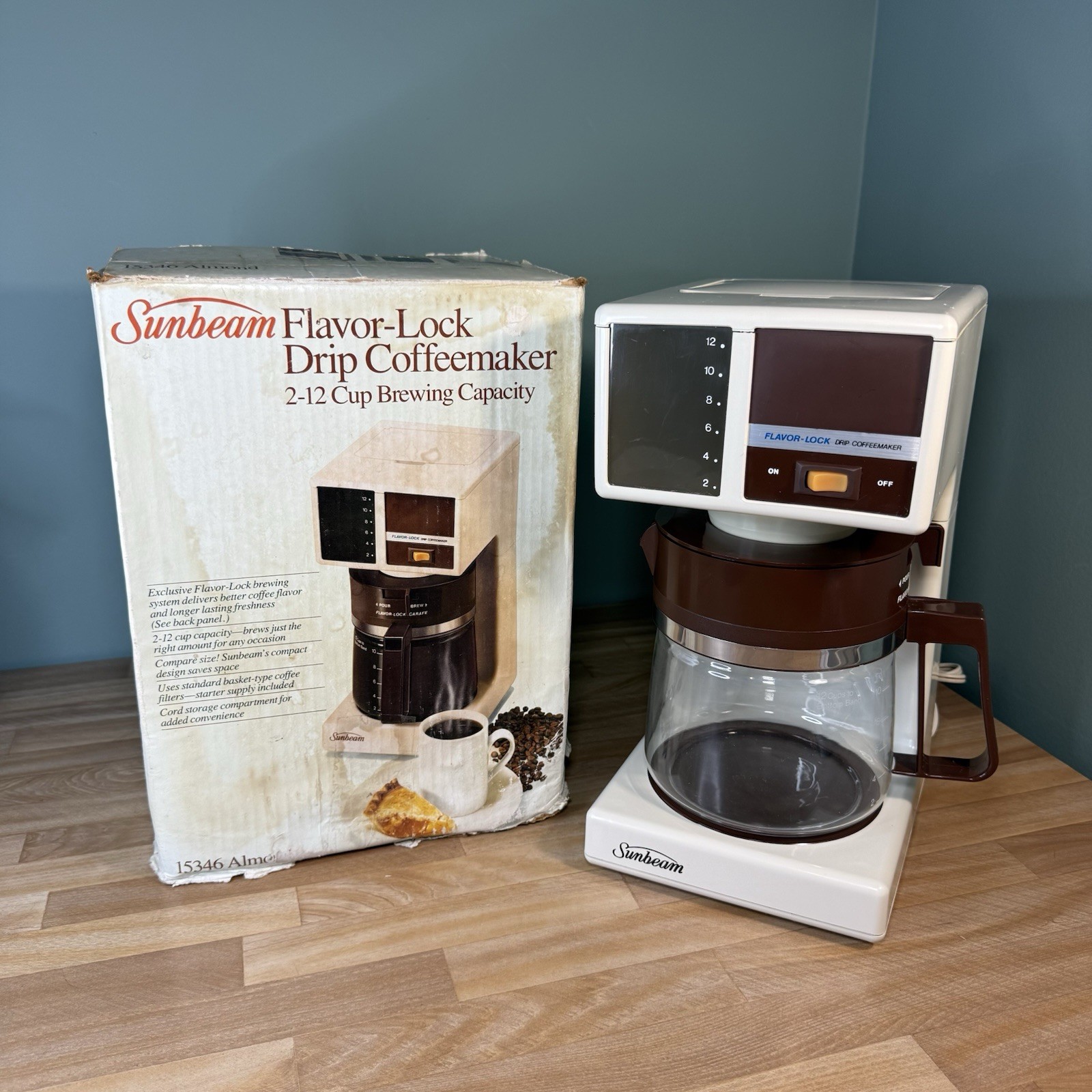 VTG Sunbeam Flavor-Lock Drip Coffeemaker 12 Cups Almond FLA15346 Retro 80s WORKS