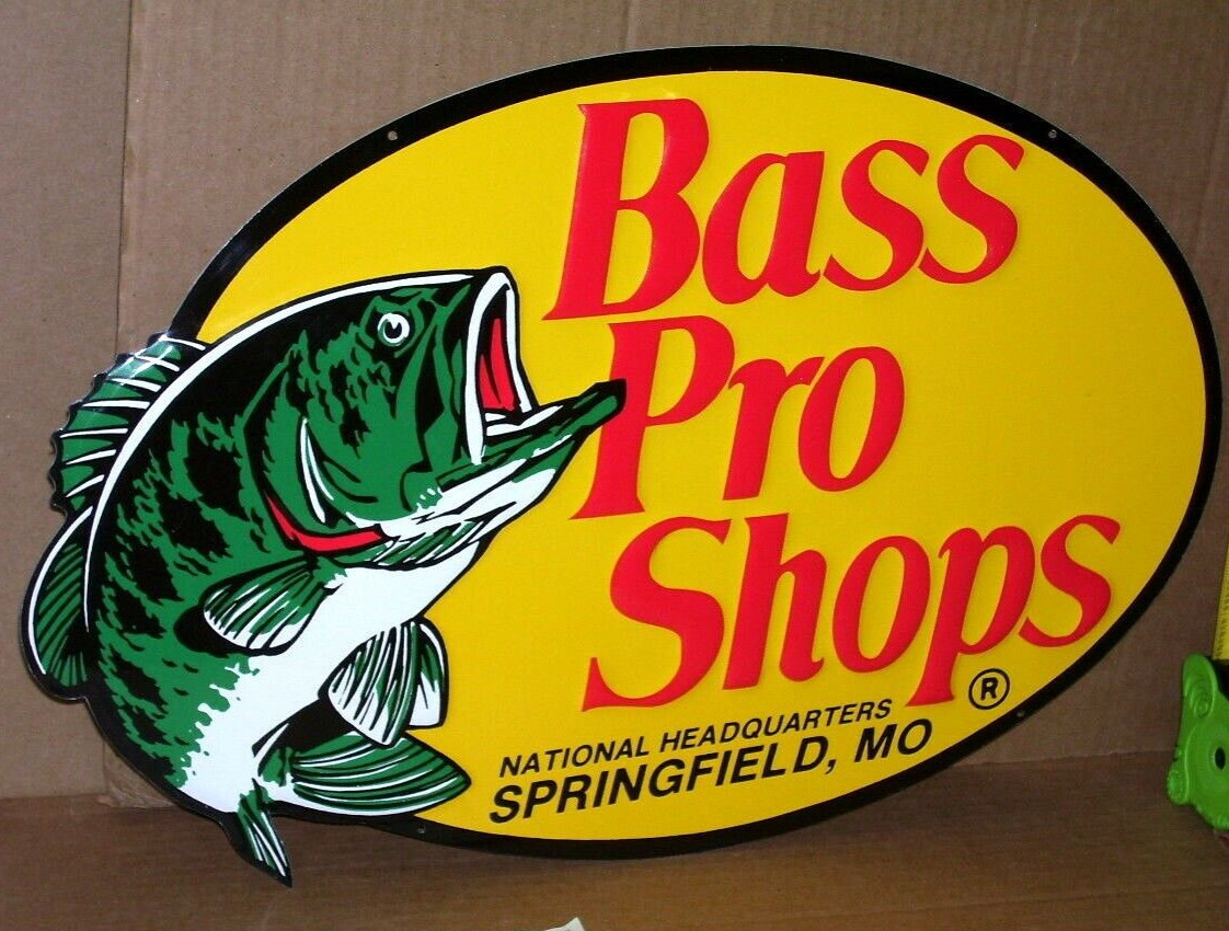 BASS PRO SHOPS - Oval Shaped & Embossed - BIG METAL SIGN - Shows Their FISH LOGO BASS PRO SHOPS - Oval Shaped & Embossed - BIG METAL SIGN - Shows Their FISH LOGO