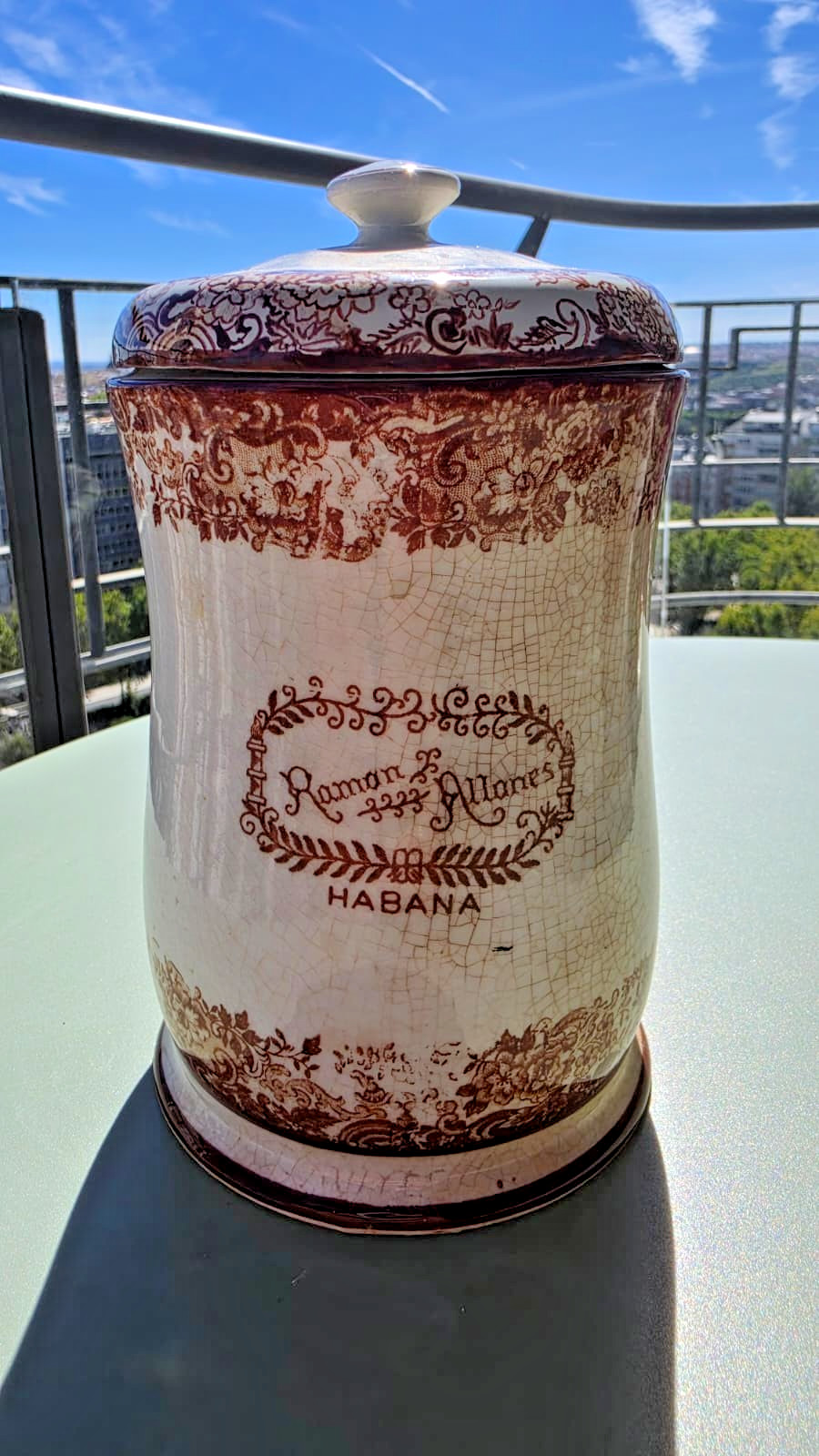 SPAIN PICKMAN 202 RAMON ALLONES TOBACCO PORCELAIN BROWN CIGAR HUMIDOR JAR 1920s