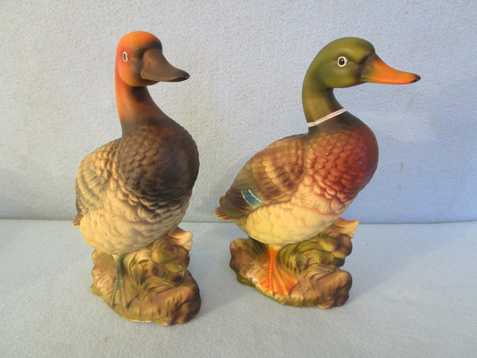 PAIR LARGE DUCK FIGURINES ceramic couple bird figures bookends MALLARD & MATE