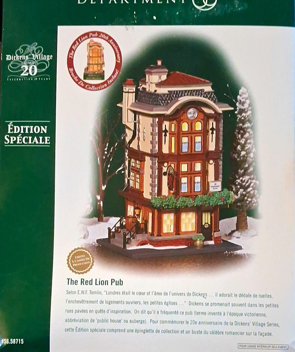 Department 56 Dickens' Village The Red Lion Pub Illuminated 20 Manchester St
