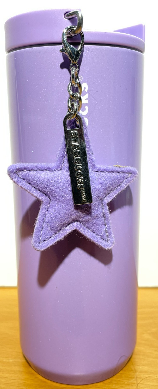 Starbucks 12oz Purple Tumbler Cup w Rhinestone Star Charm Keychain Holiday 2023