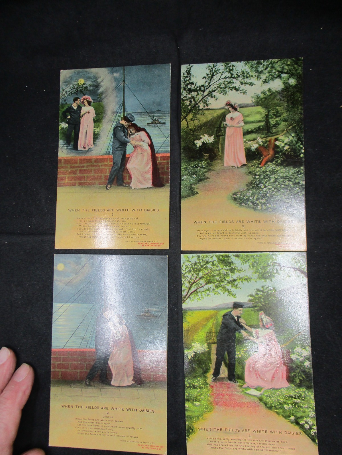 4 Postcard Set 1907 From Irish Sea Shanty When The Fields Are White With Daisies