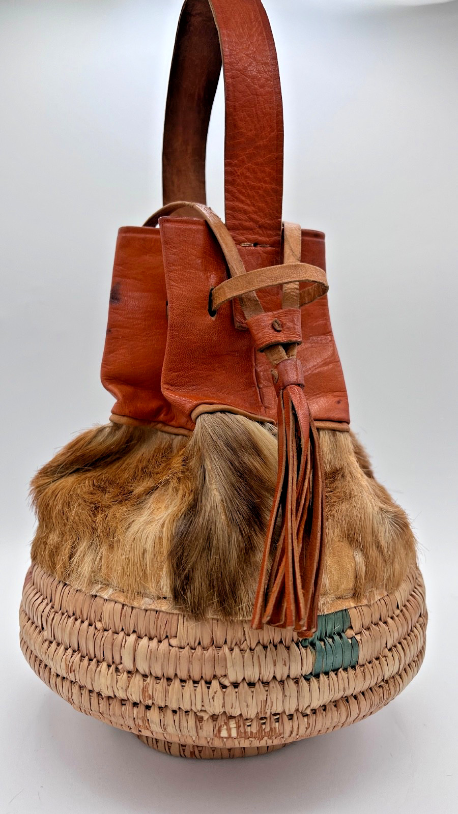 TOHONO O’ODHAM BASKET Purse - hand Bag DEER Hair On Hide VINTAGE 