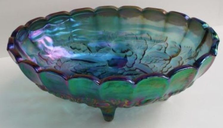 Harvest Carnival By Colony Iridescent Blue Glass Footed Harvest Grape Bowl 12