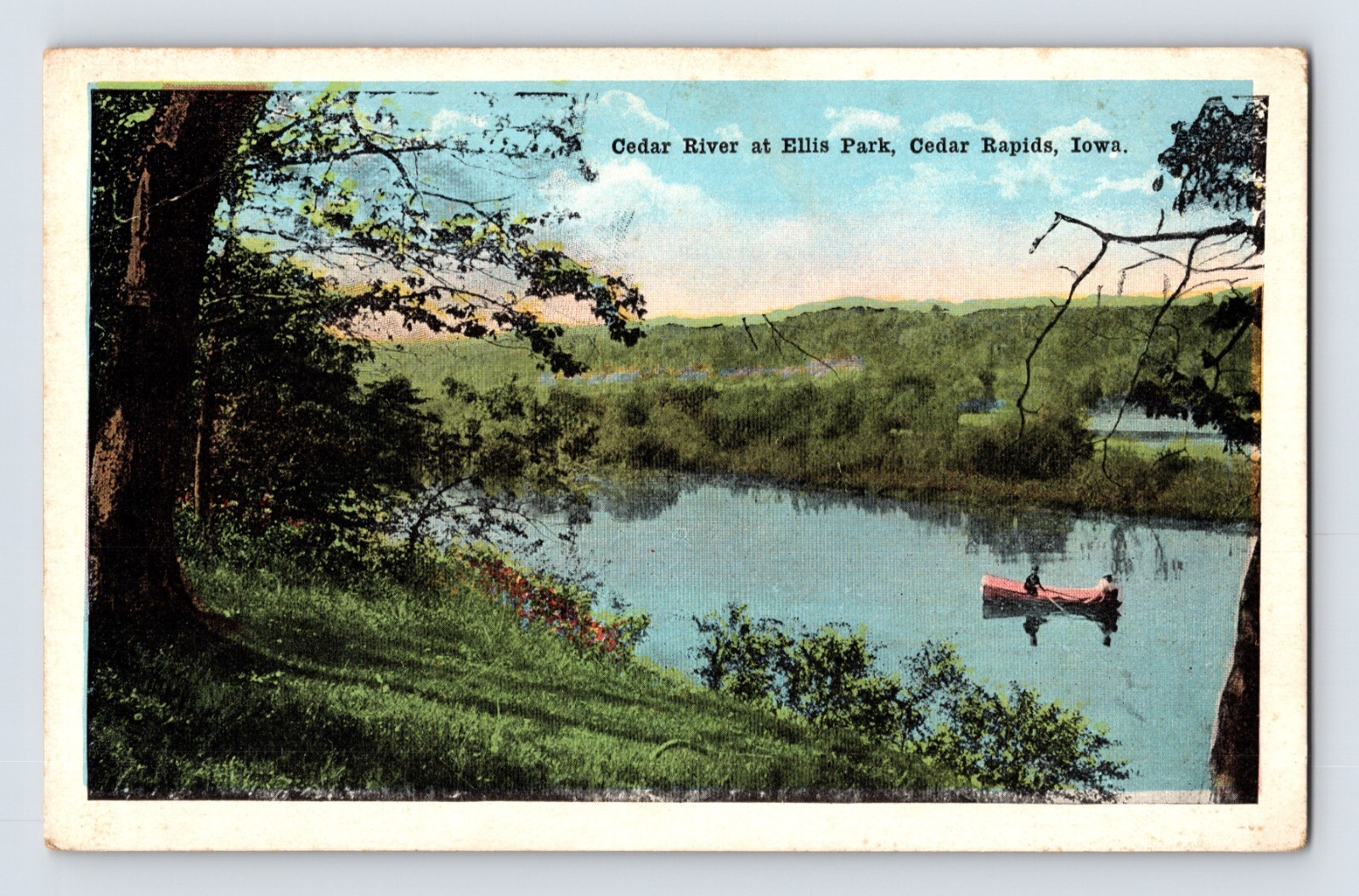 Postcard Iowa Cedar Rapids IA Ellis Park Canoe 1930s Unposted White Border
