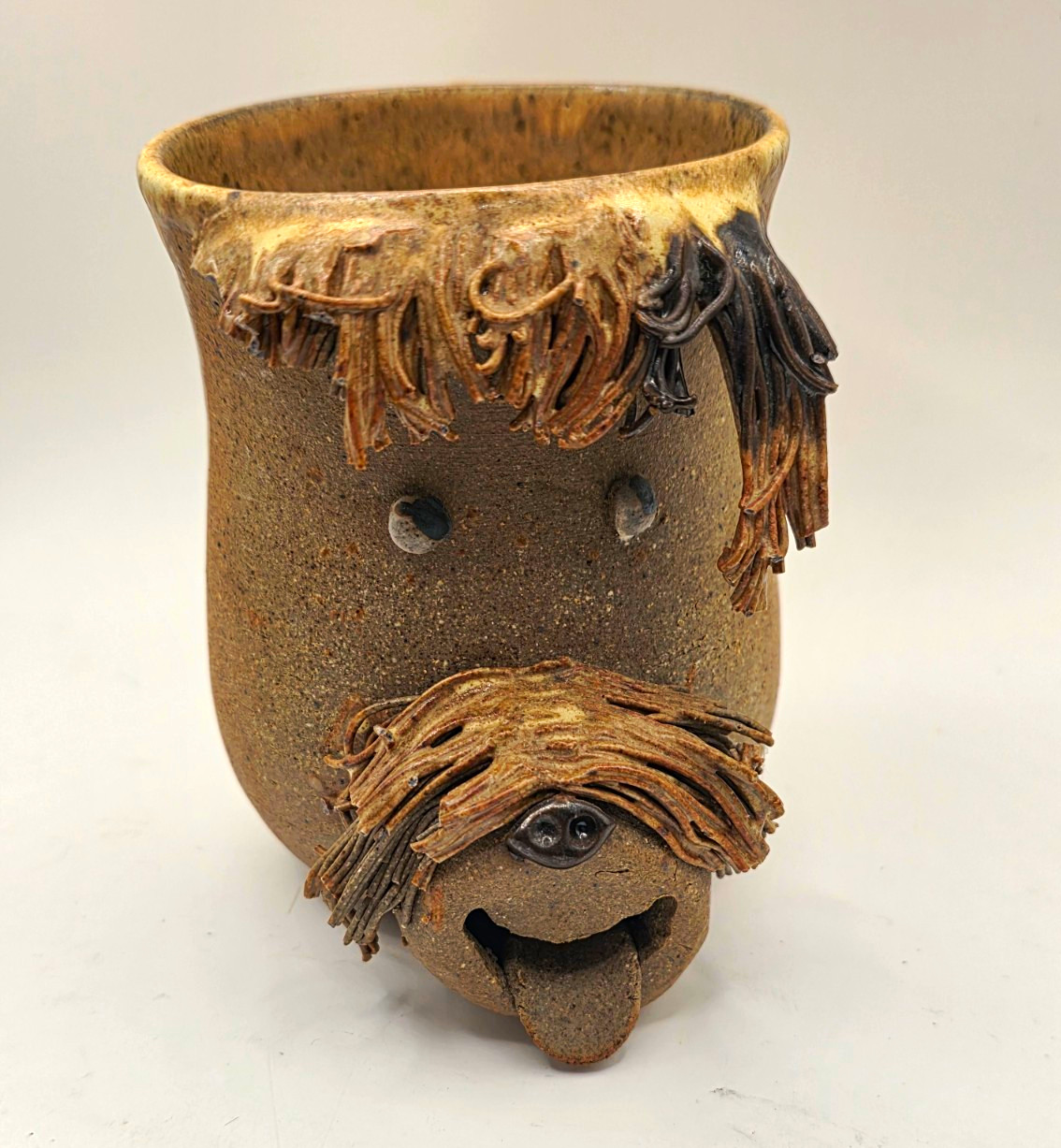 Vintage Studio Pottery Dog Face Mug Shaggy Terrier Schnauzer Mug 