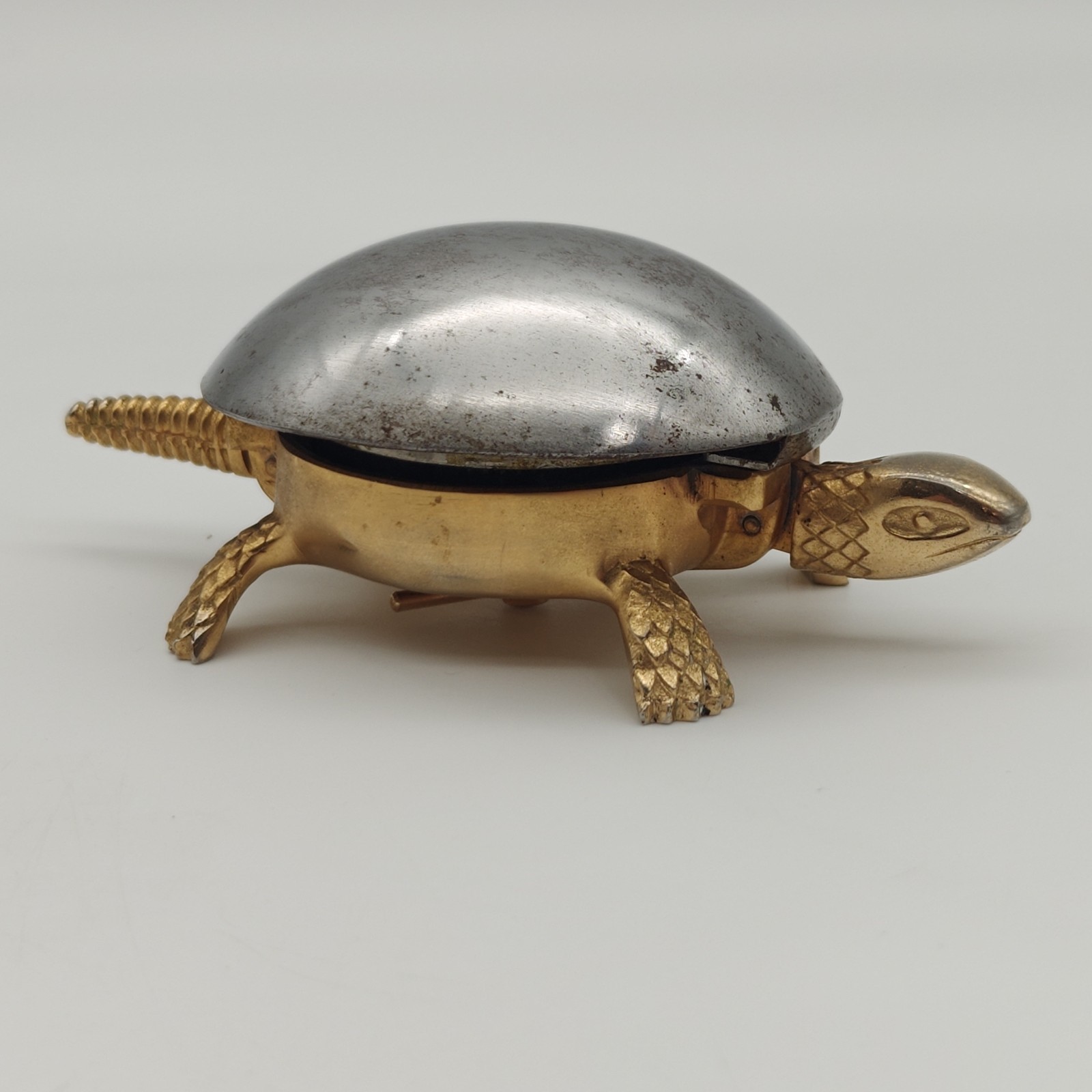 Antique Boj Damasquina Brass Turtle Hotel Dinner Desk Bell Spain Vintage Rare