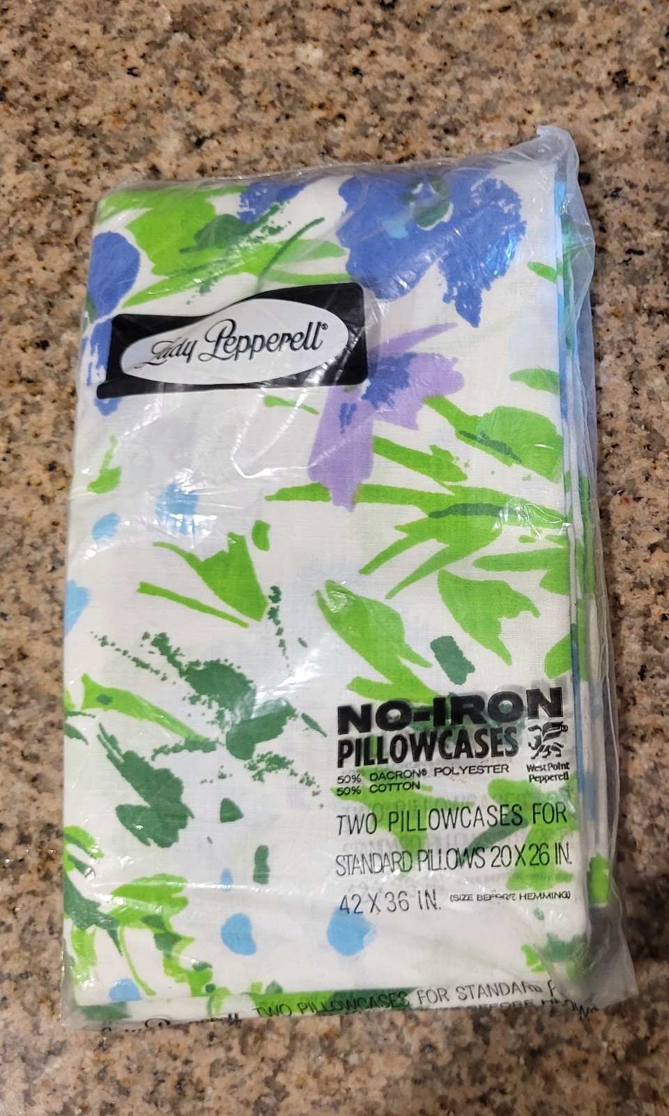 Vtg Lady Pepperell Floral Pillowcases Set-2 Standard Blue, Green, NOS NIP 70s