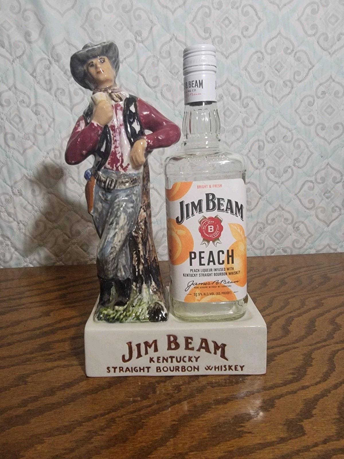 VTG JIM BEAM Ceramic Bottle Stand Or Ashtray Cowboy Red Shirt 1960s Not Decanter