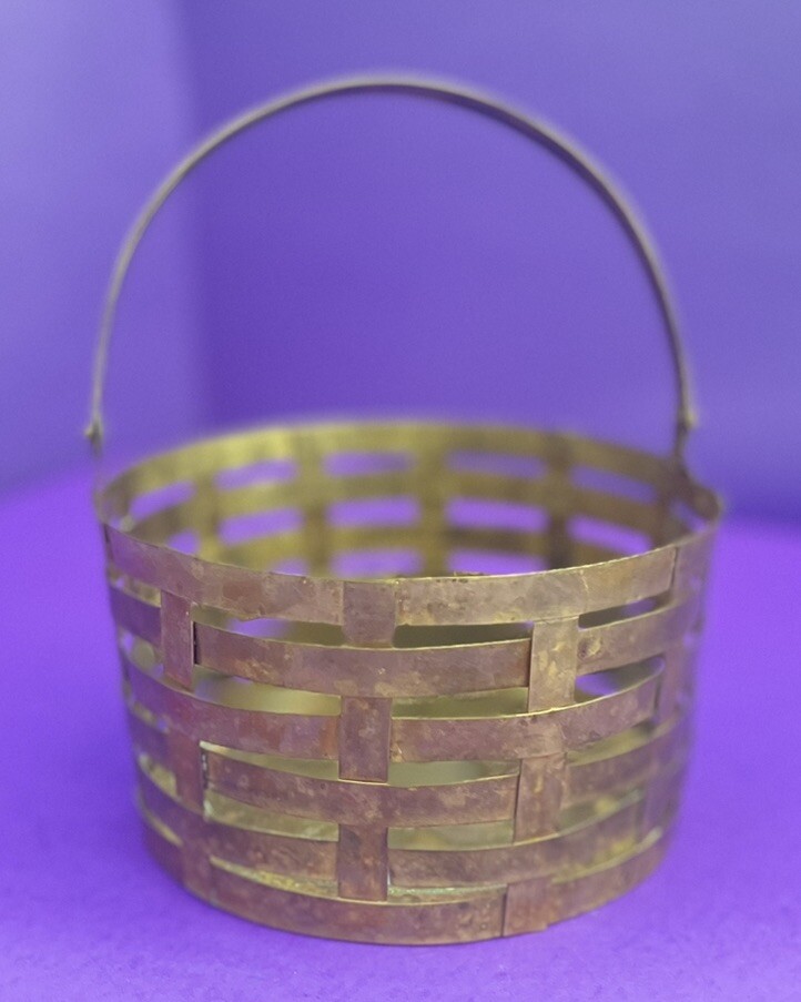 Vintage Brass Woven Basket w/ Movable Handle SALE
