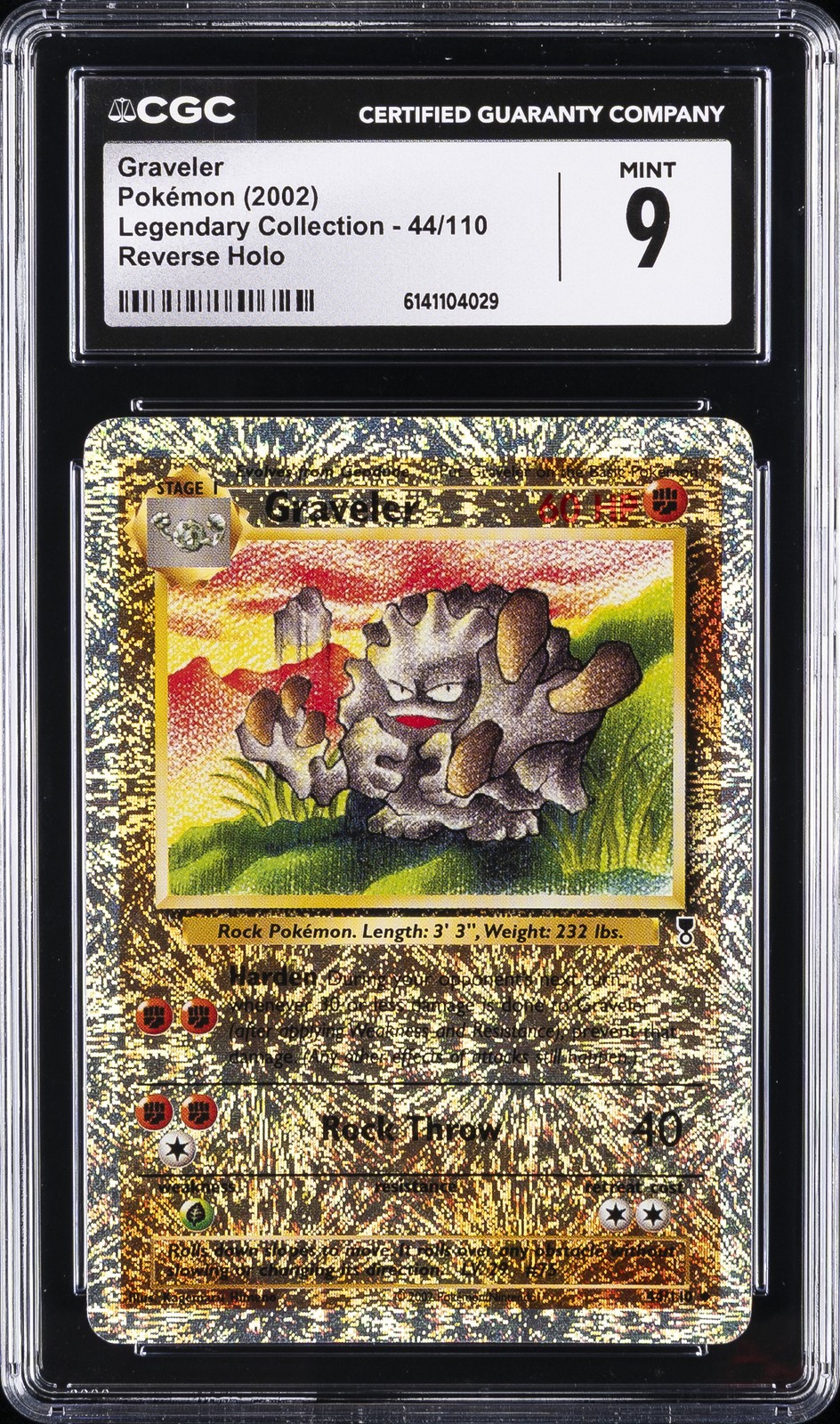 2002 POKEMON LEGENDARY COLLECTION REVERSE HOLO #44 GRAVELER CGC 9