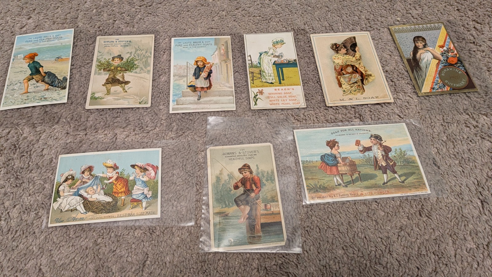 Lot Of 9 Victorian Trade Cards Soaps Babbits Boraxine Lautz Beach\'s Gowan\'s 