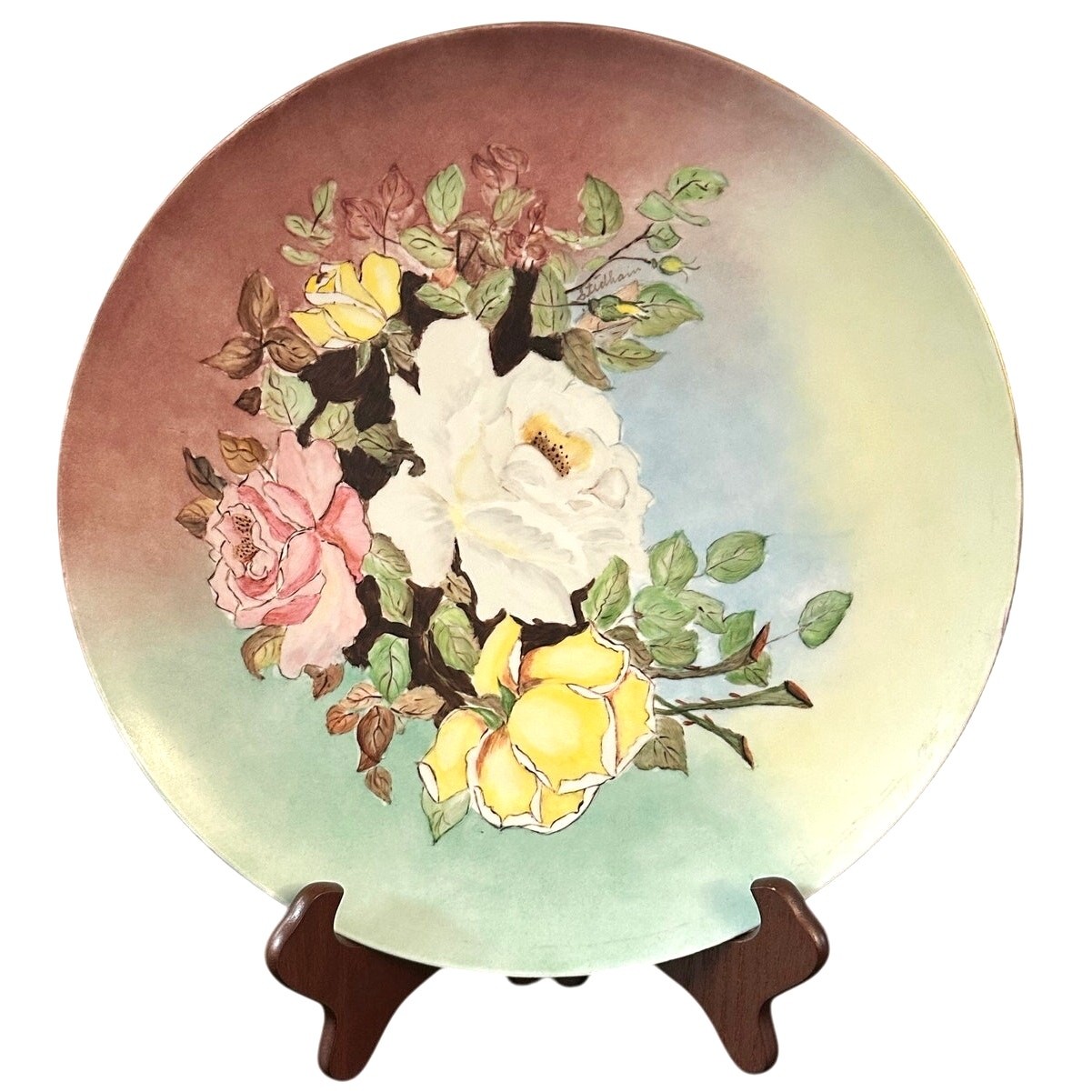 Hutschenreuther Selb Bavaria Germany Artist Stulham Signed Rose Charger Plate