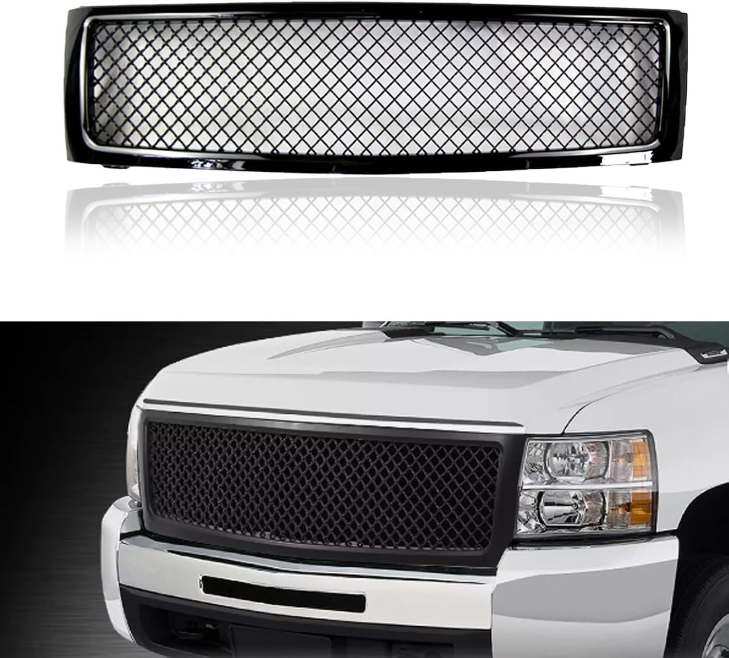 Front Upper Bumper Grille Grill Replacement Compatible with 2007 2008 2009 2010