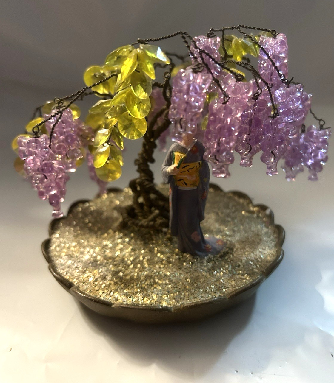 Vintage 1975 Walco Geisha Girl\Bead & Wire Purple W Purple  Bonsai Tree Garden