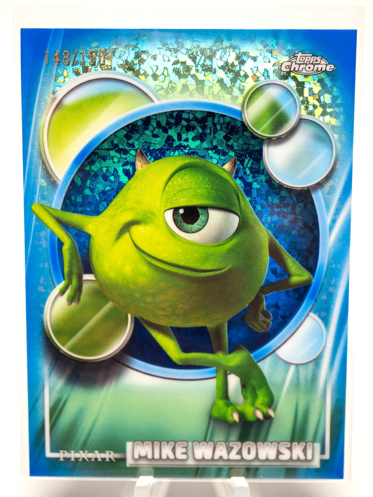 2026 Topps Chrome Disney Pixar Mike Wazowski #28 Blue Mini-Diamond /150