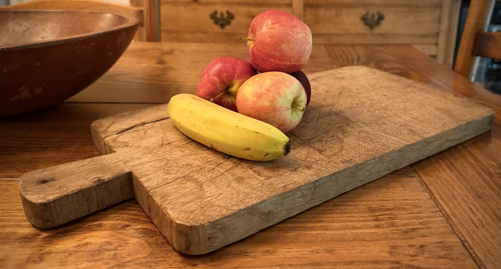 FRENCH ANTIQUE WOOD FOLK BAGUETTE CHEESE CUTTING BOARD PLANCHE KITCHEN UTENSIL