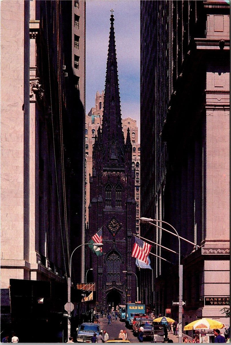 New York City Parish of Trinity Church Street Scene Wall street c1980 Postcard