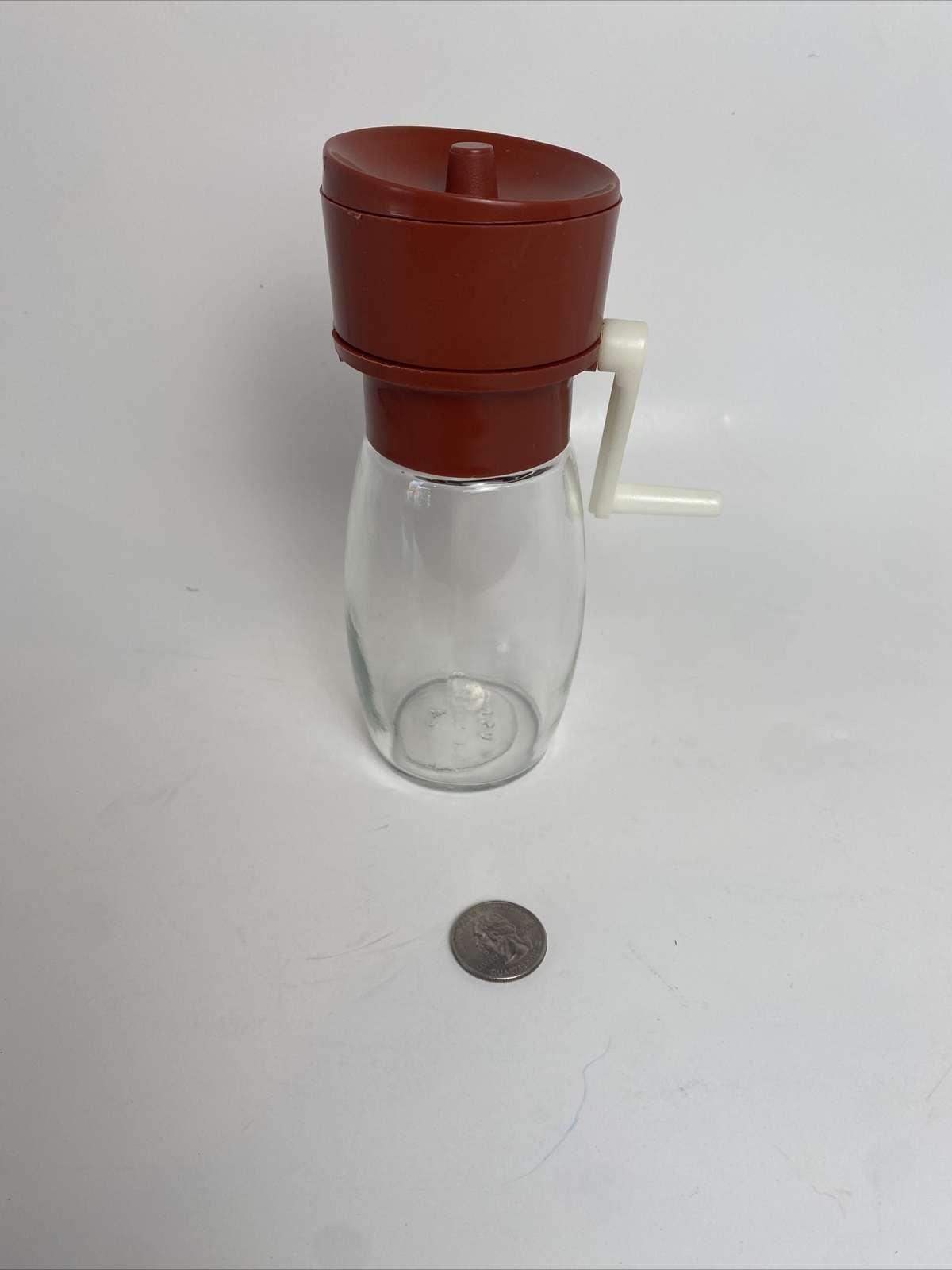 Vtg Gemco Nut Grinder Chopper With Glass Jar & Lid Red-brown Hand Cranked CLEAN