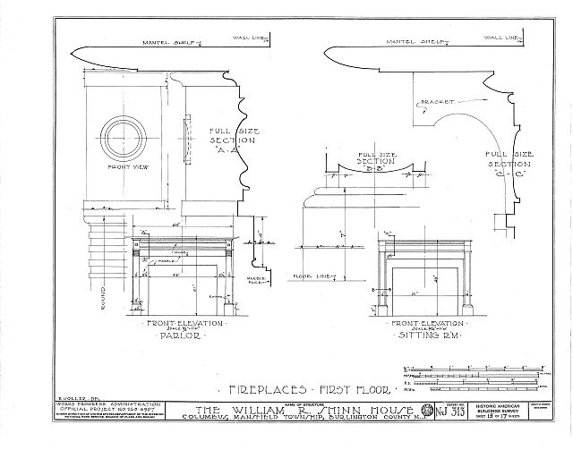 Columbus NJ William R Atkinson Shinn House 1930s HABS fireplace plans