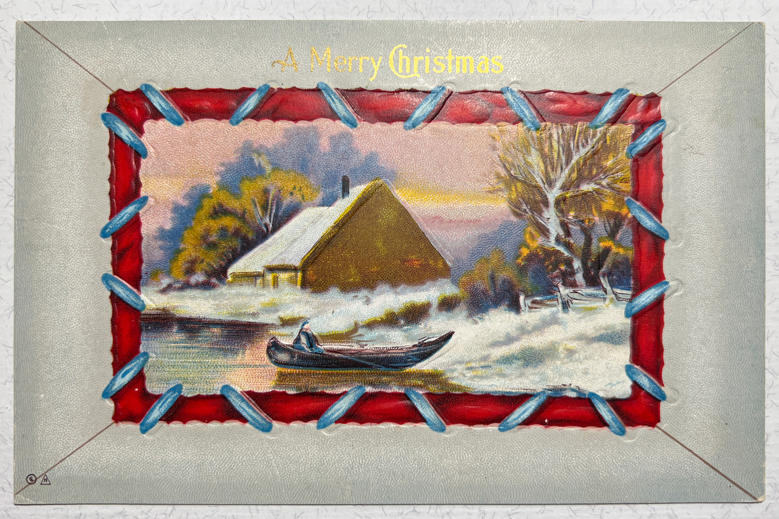 Early 1900\'s Embossed \'A Merry Christmas\' Postcard Copr. E. Nash 1914 Series 56