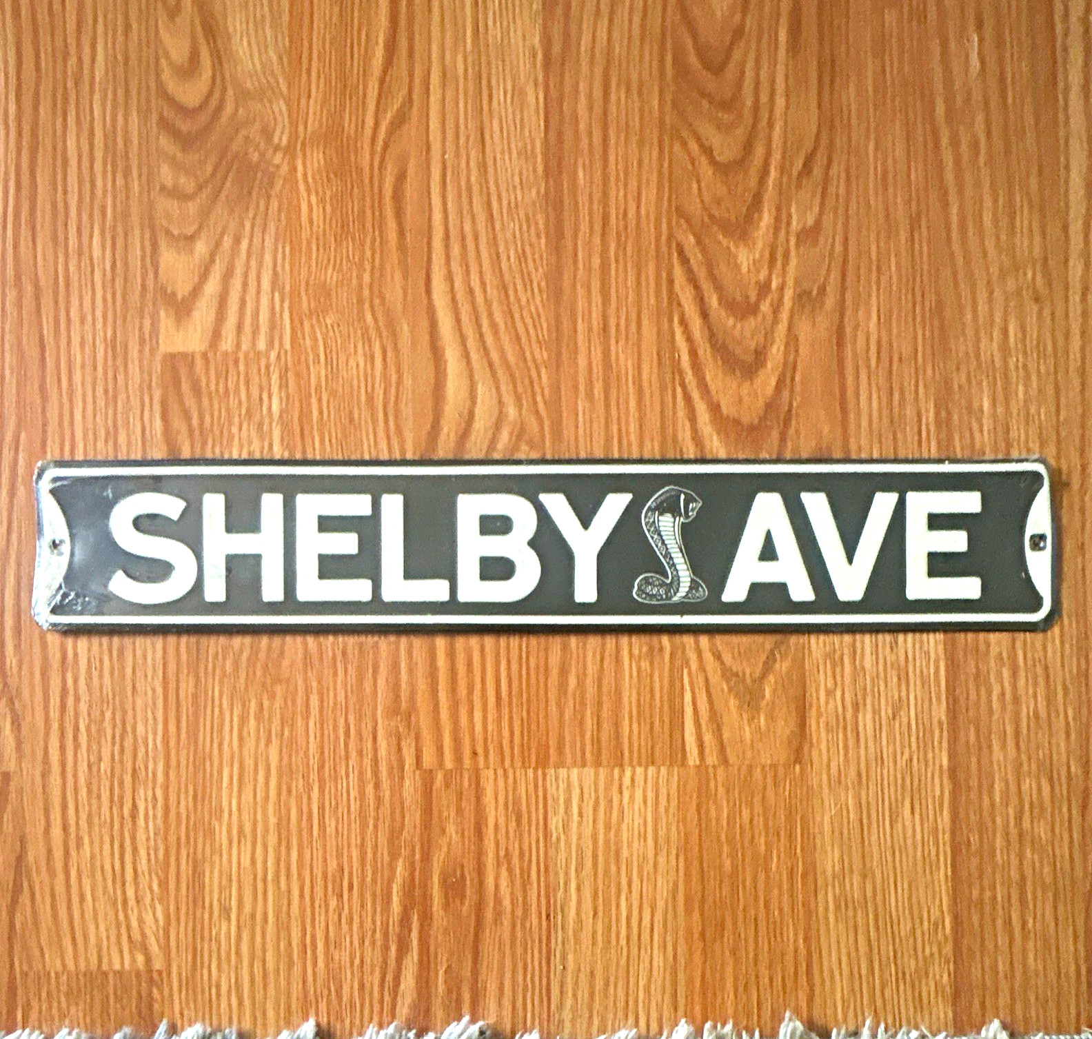 SHELBY AVE Cobra Street Sign Style Metal Plaque Black/White Approx 23 in