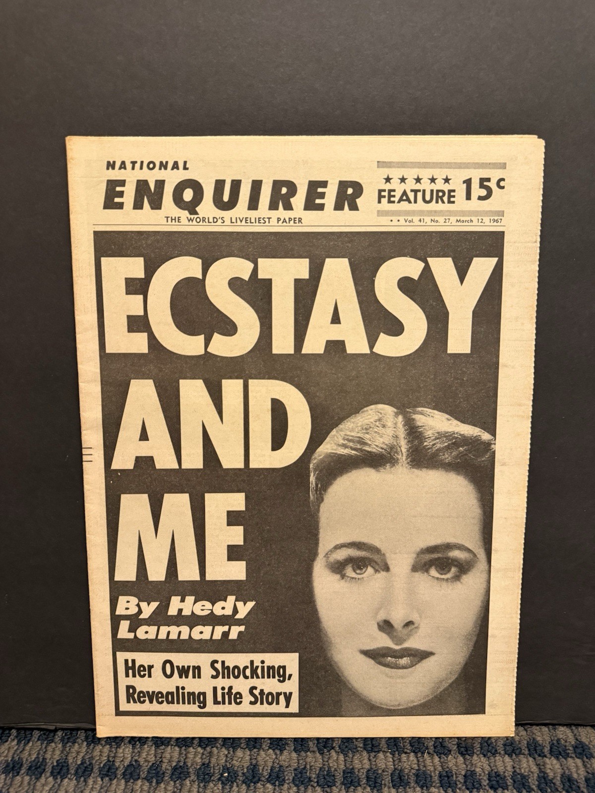 1967 March 12th National Enquirer Newspaper, Ecstasy/Me by Hedy Lamarr (VRN10J)