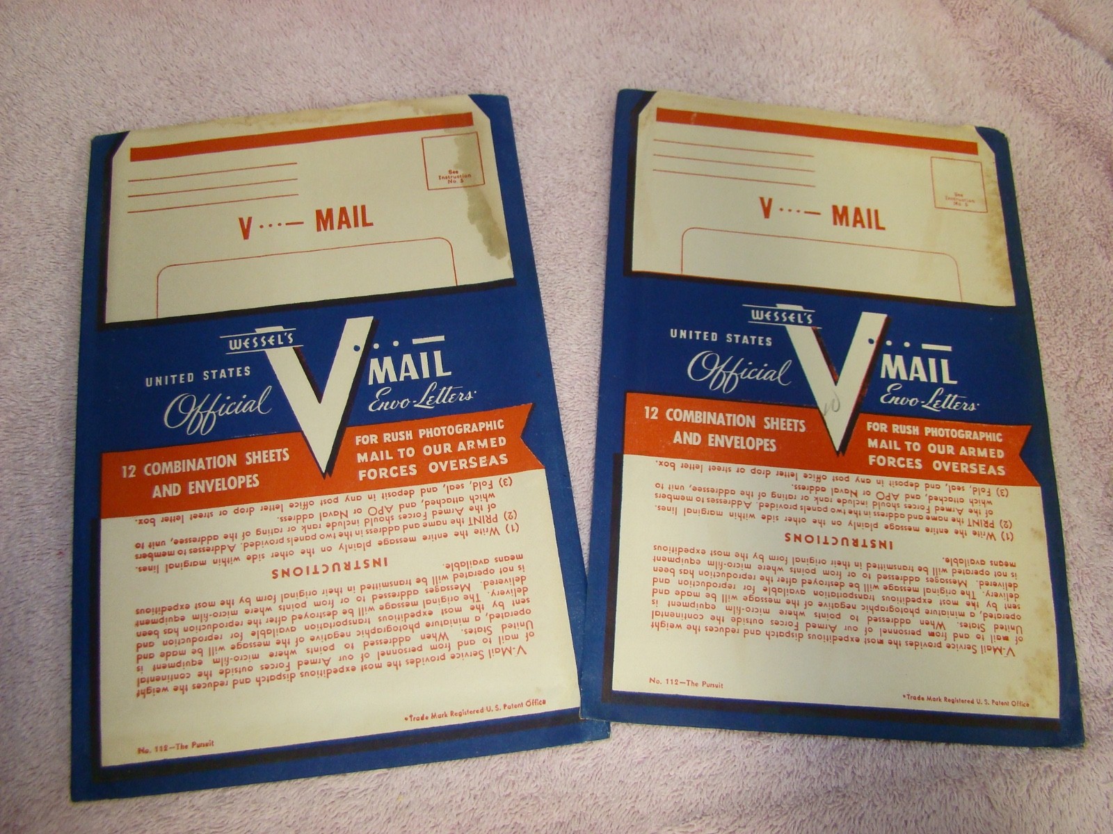 2 Packages Vtg WWII United States Official Stanley Wessel V Mail - NOS - d