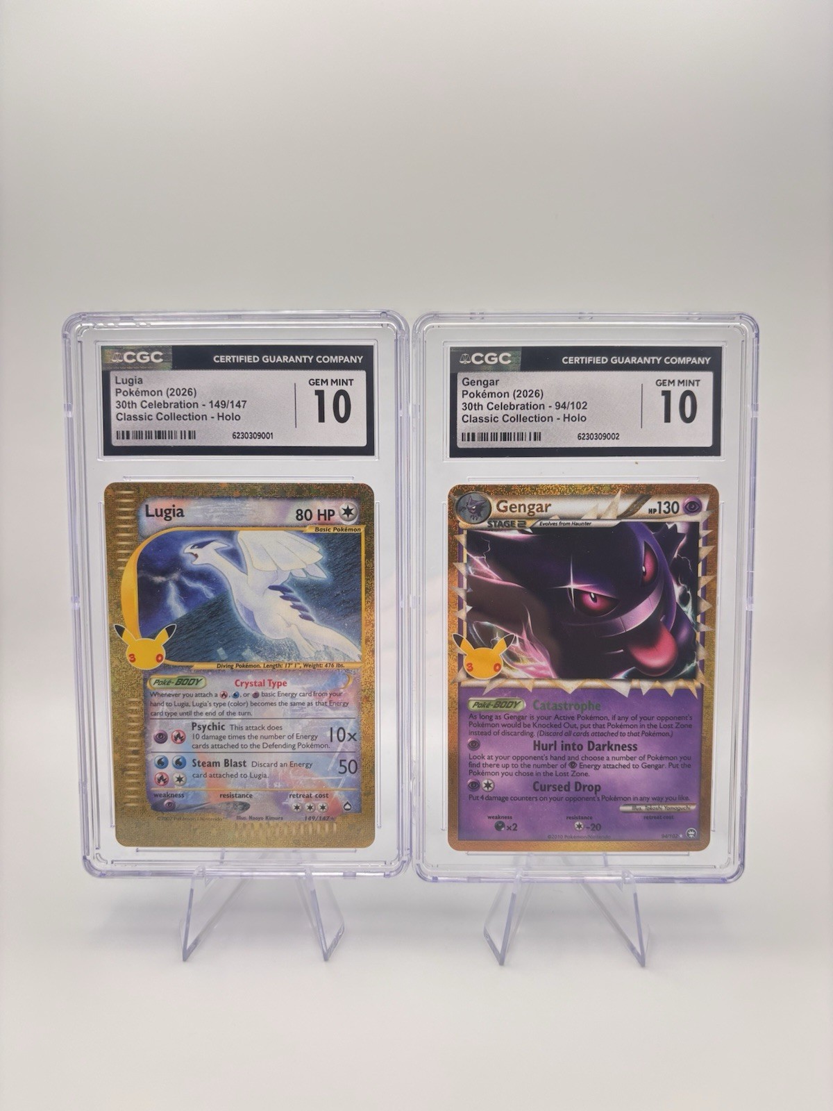 2026 Pokémon 30th Crystal Lugia 149/147 & Gengar Prime 94/102 CGC 10 Sequential