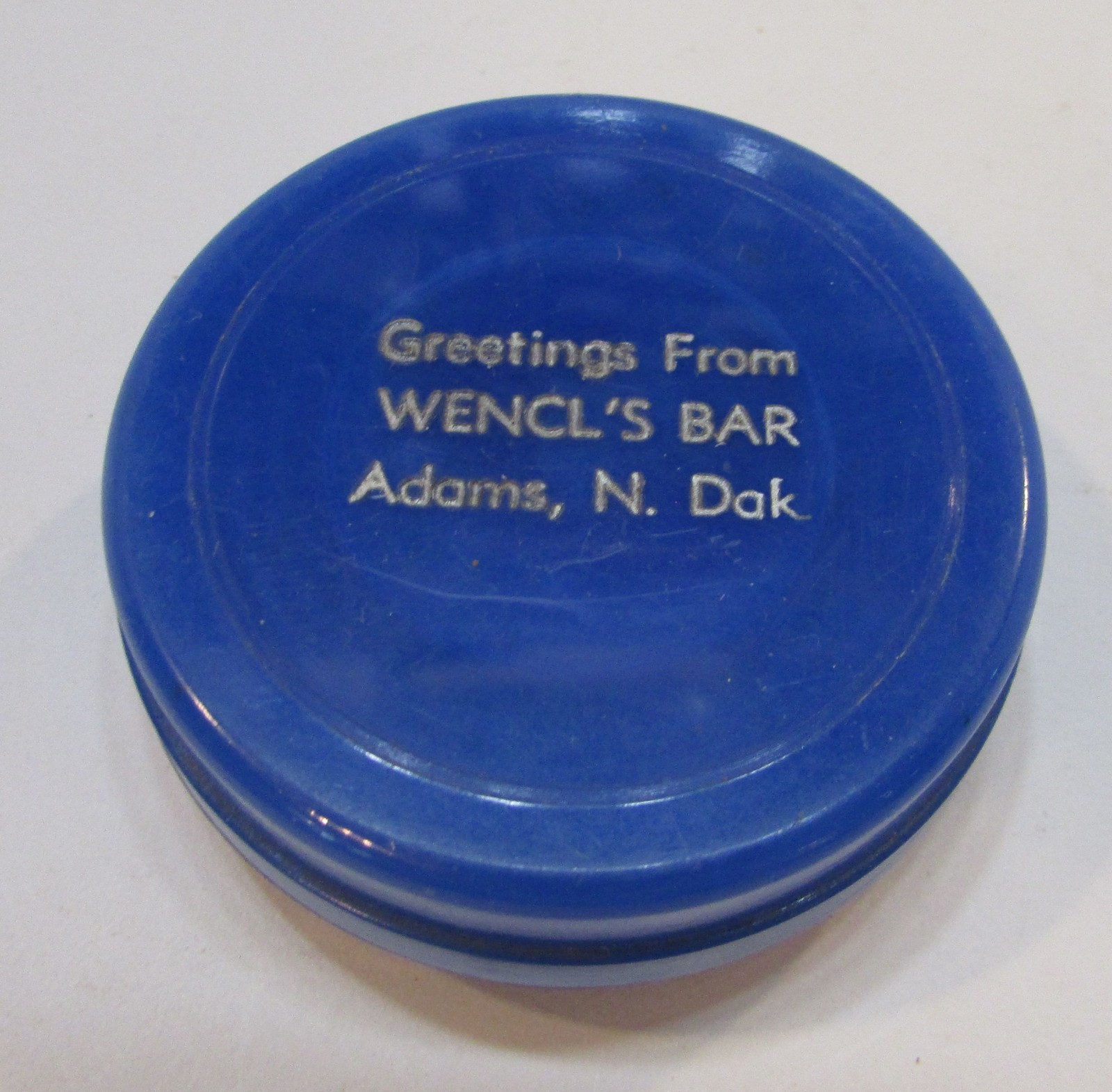 Vintage 1960\'s Greetings From Wencl\'s Bar Adams ND Blue Plastic Collapsible Cup