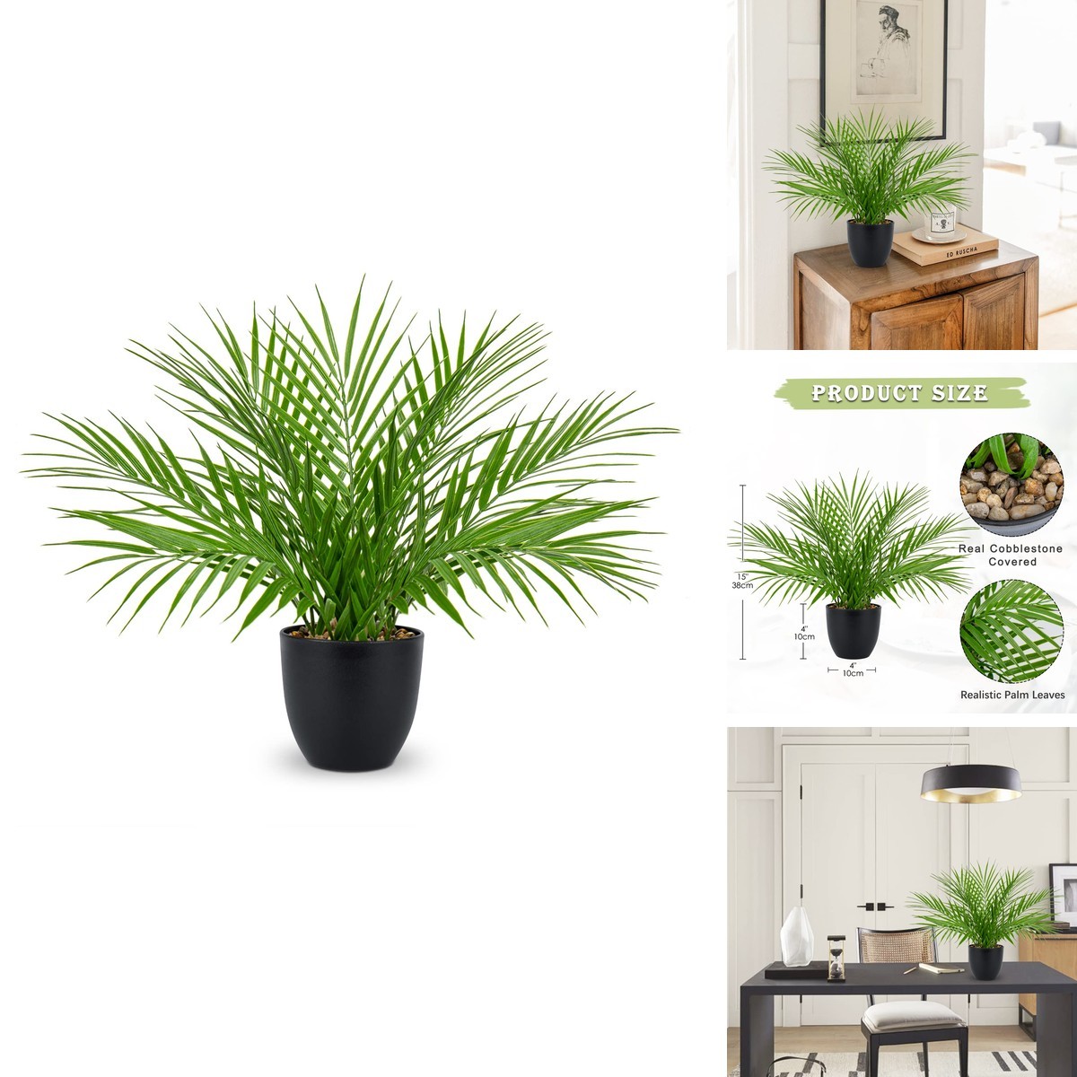 Briful Artificial Palm Plant 15'' Matte Black Pot Fake Plant Briful Artificial Palm Plant 15'' Matte Black Pot Fake Plant