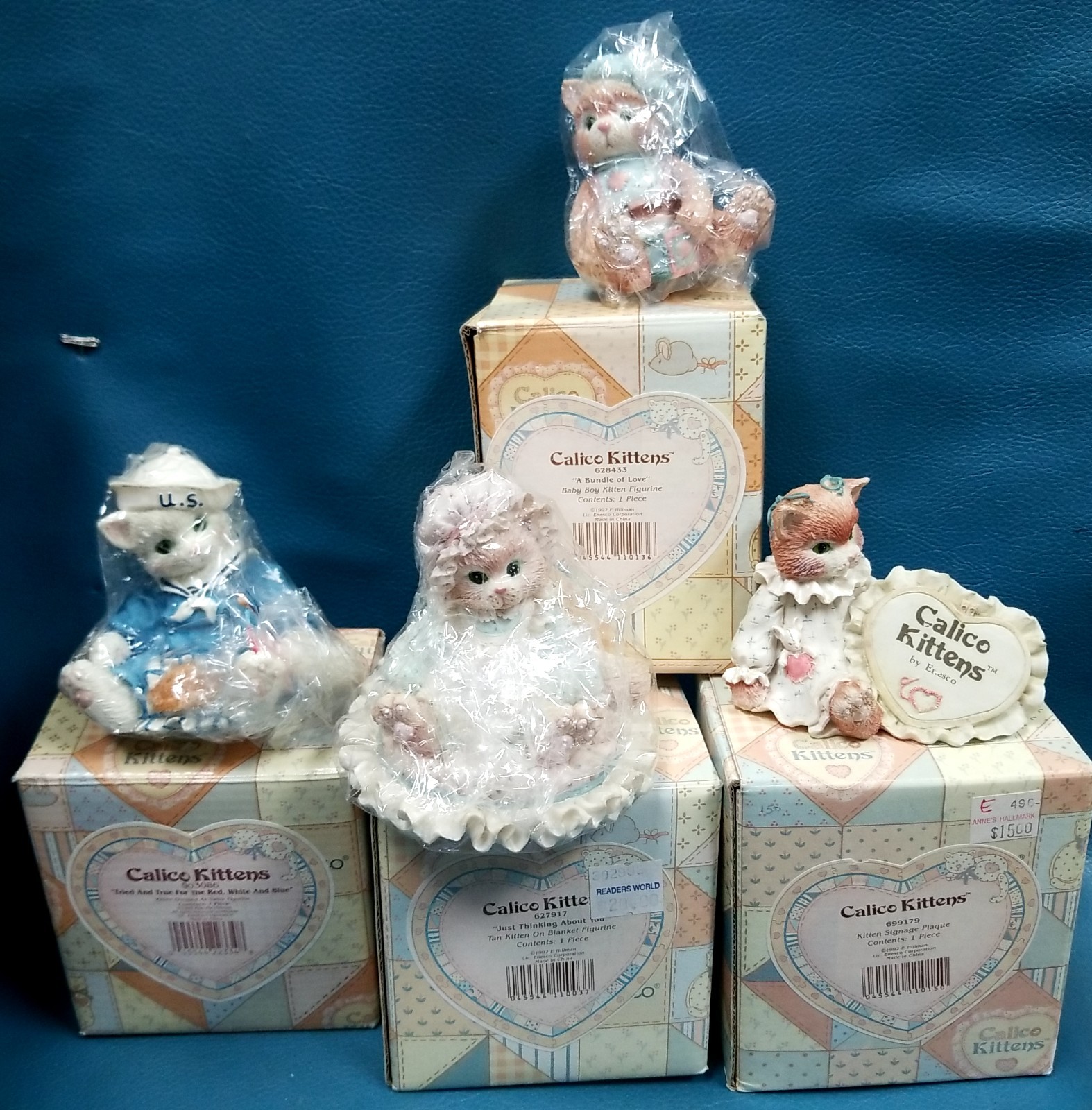 Boxed VTG Calico Kittens by Enesco Cat Figurine Lot w box 4 Figurines