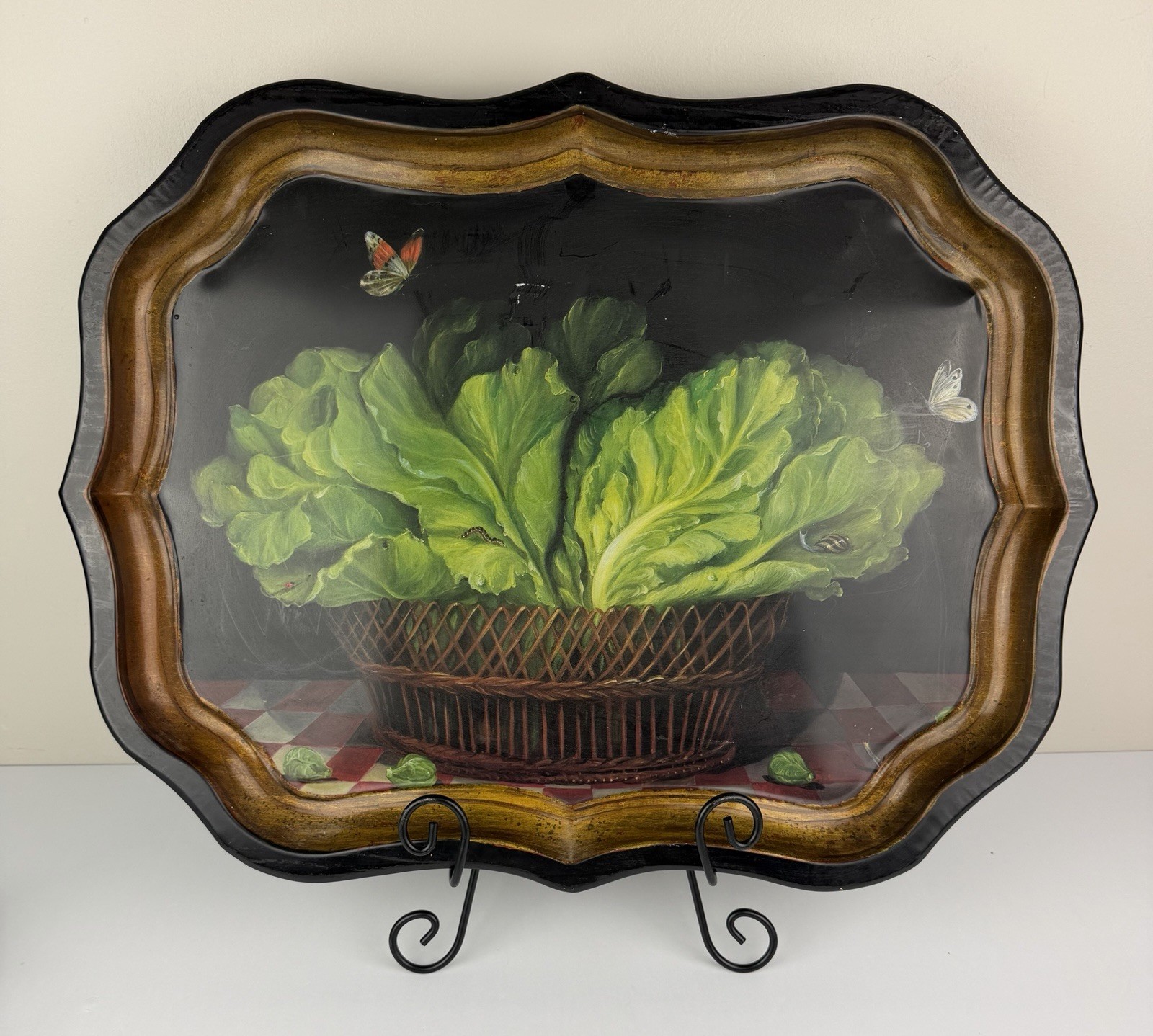 Vtg. 1993 Ian Logan London Mimi Roberts Cabbage Butterfly Toleware Tray 22x17