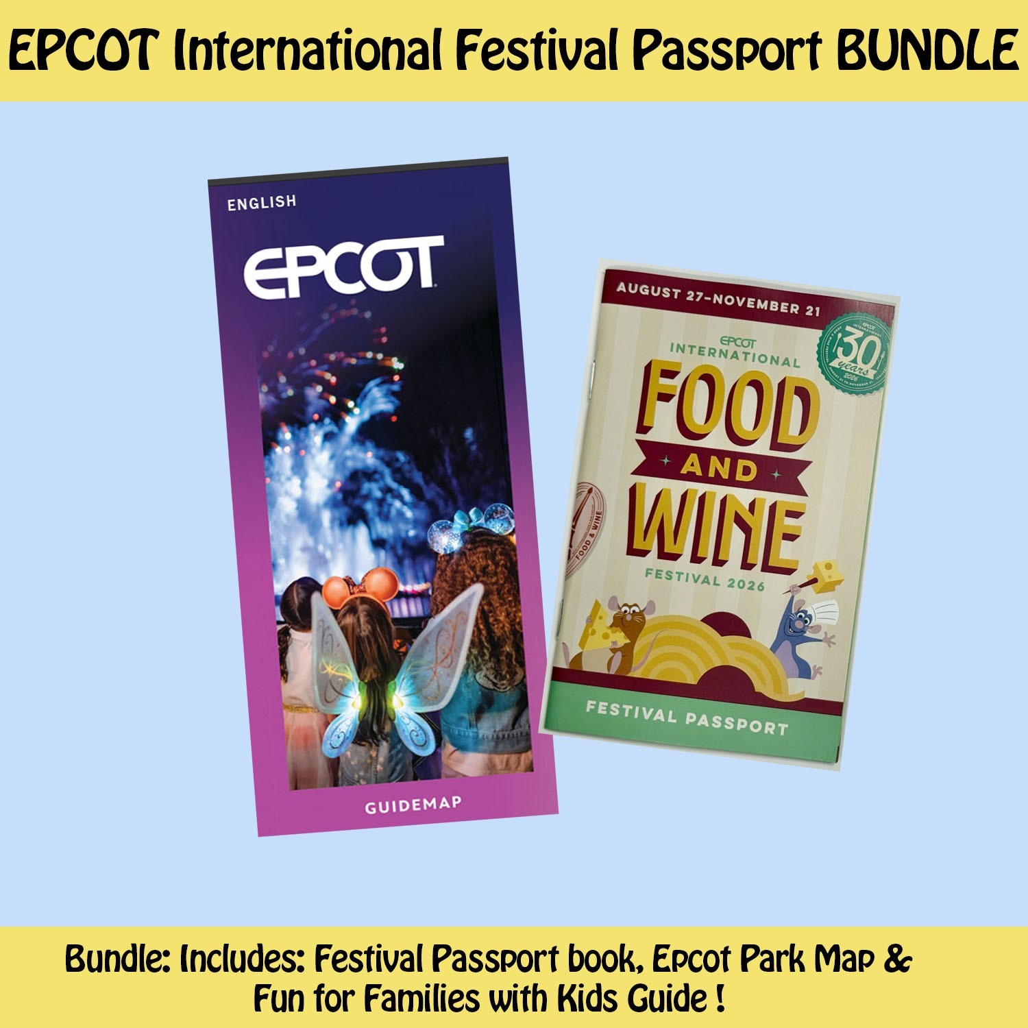Bundle Food And Wine Festival Passport Booklet + Epcot Map 2026 Disney World