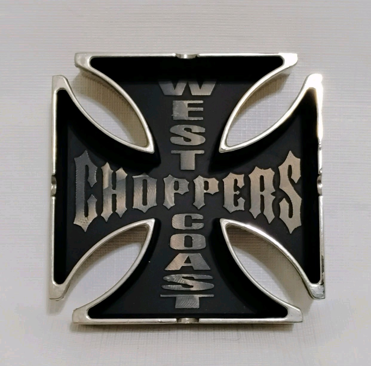 Vintage West Coast Choppers Jessie James Chrome Metal Maltese Cross Ashtray 