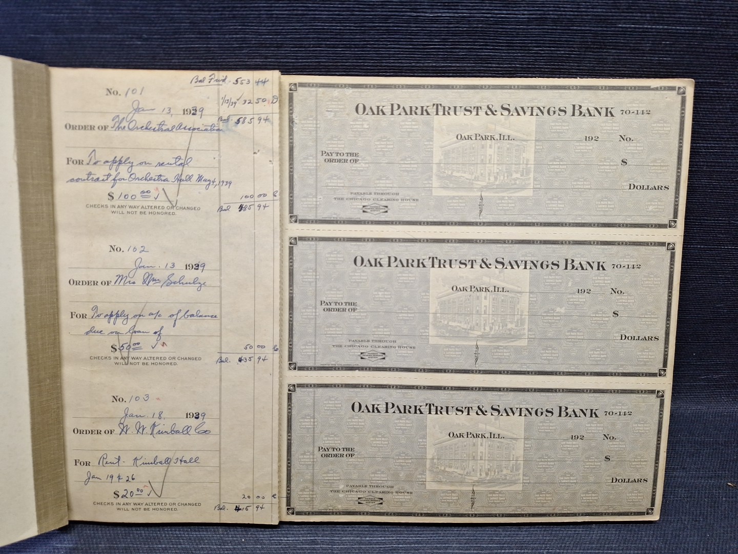  1920s OAK PARK ILLINOIS TRUST & SAVINGS BANK CHECK - BANK ILLUSTRATION BOOK